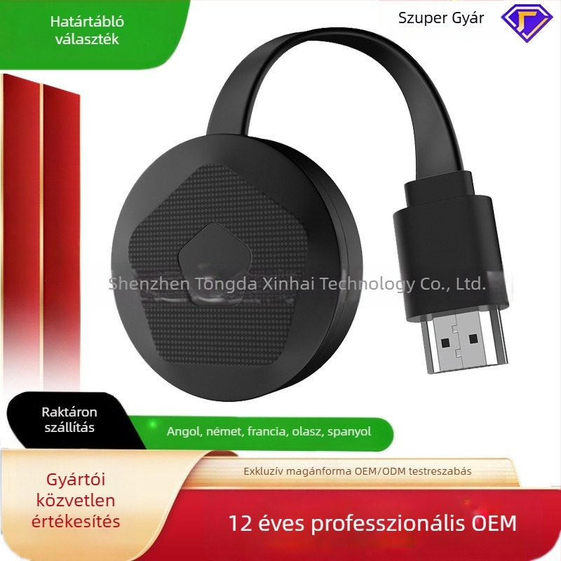 Vezeték nélküli képernyő-tükröző vevő HDMI-kimenettel, 4K, mobiltelefonokra, tabletekre és laptopokra — 2025-ös modell