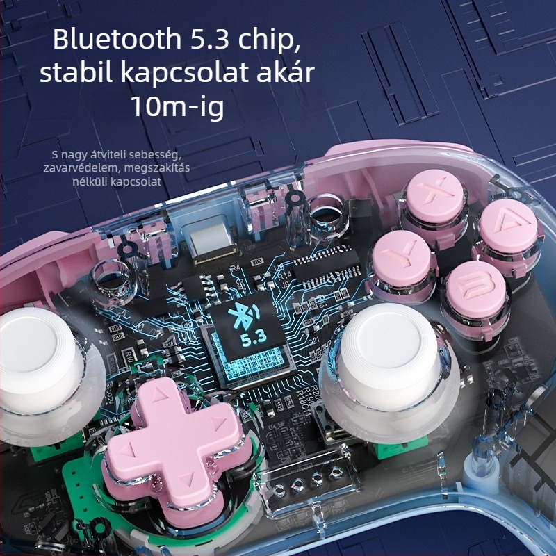 Játékvezérlő Bluetooth-szal, Type-C-vel, mozgásérzékelés és vibráció, Switch/PC/iOS/Android-kompatibilis.