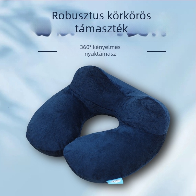 Felfújható, hordozható U‑formájú nyakpárna utazáshoz, összecsukható és mosható, autóban és irodában használható, logó opció