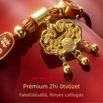 Újévi kutyanyakörv piros zsinórral, gravírozott kis arany zármedál, kis- és közepes méretű kutyáknak és macskáknak