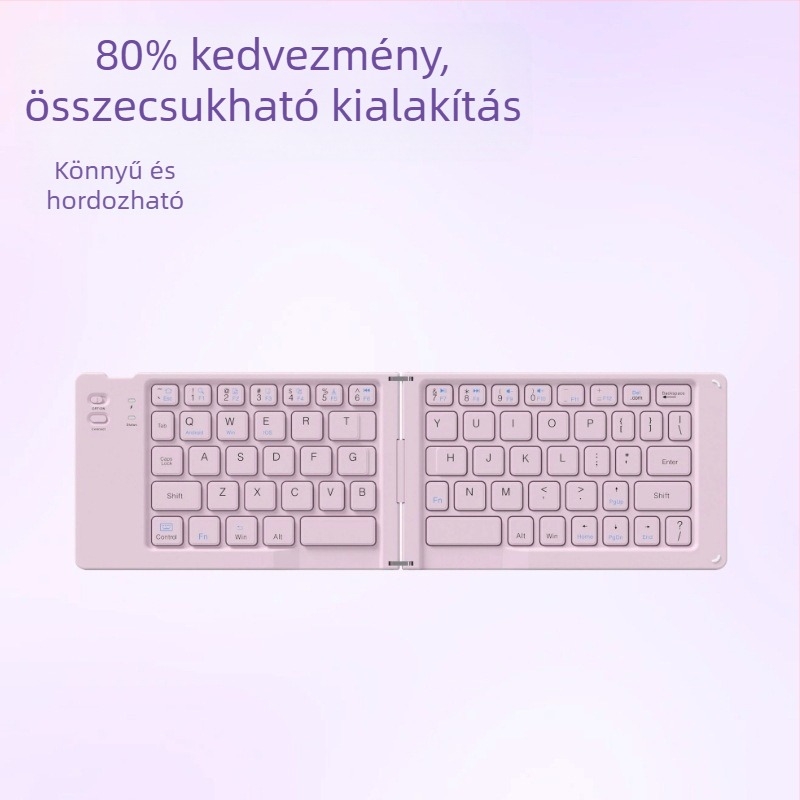 Kétoldalas összecsukható Bluetooth billentyűzet okostelefonokhoz és tabletekhez, hordozható ergonómikus vezeték nélküli billentyűzet logónyomás opcióval