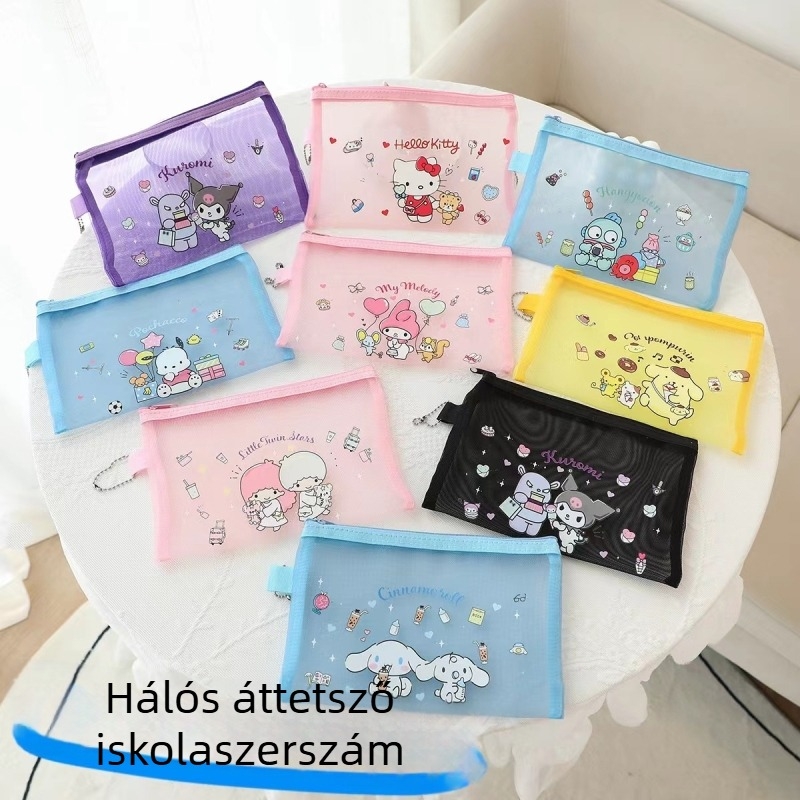 Cartoon Kurome hálós cipzáros táska – nylon hálós anyag, cipzáras záródás, karikatúra stílus