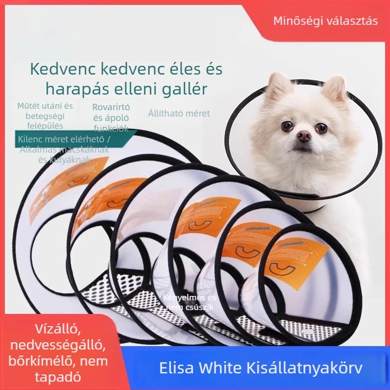 Elizabethan gallér kutyáknak és macskáknak – puha PVC nyakfedél egyszínű mintával, állítható Velcro-zár, újrahasználható, védelem a nyalogatás és a harapás ellen