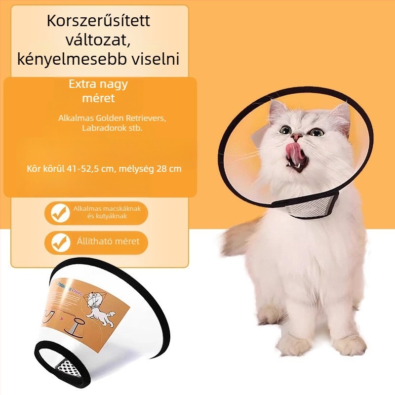 Elizabethan gallér kutyáknak és macskáknak – puha PVC nyakfedél egyszínű mintával, állítható Velcro-zár, újrahasználható, védelem a nyalogatás és a harapás ellen