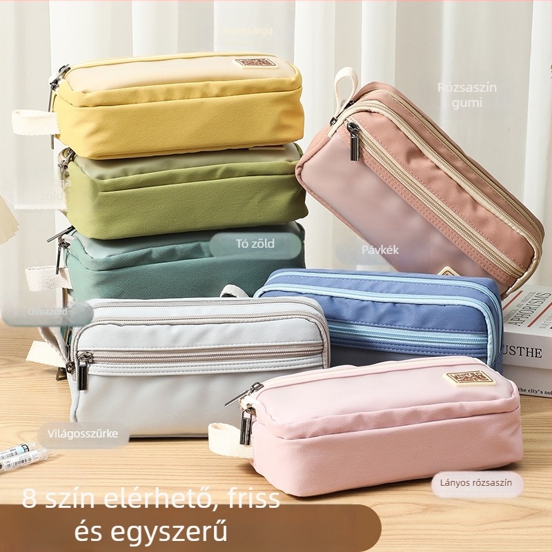 TOME/Tomi japán stílusú háromrétegű nagy kapacitású tolltartó, vászon, 170 g, matt zacskó csomagolás, 120 darab töltet