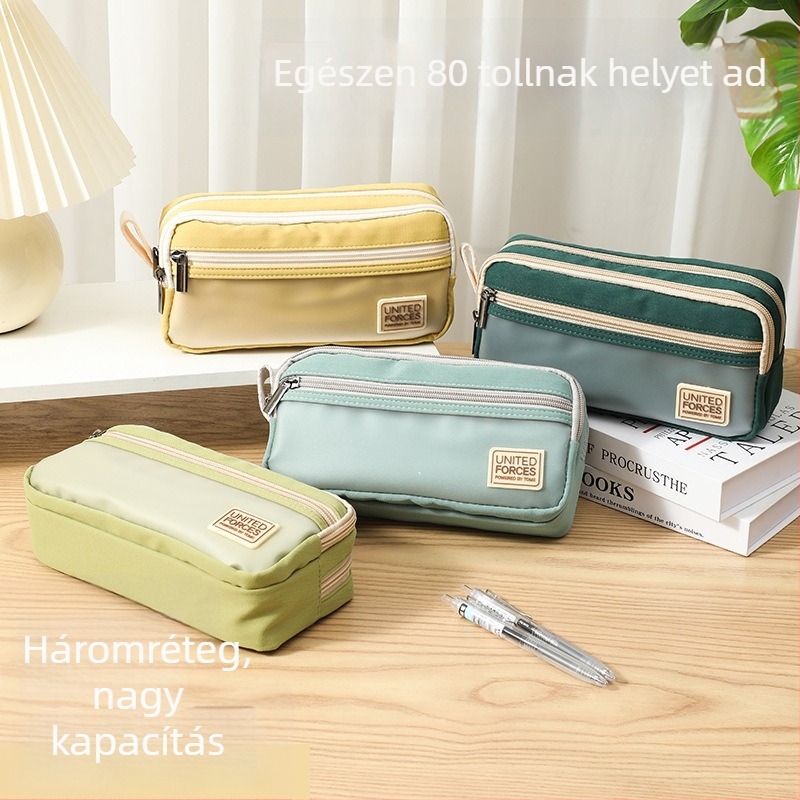 TOME/Tomi japán stílusú háromrétegű nagy kapacitású tolltartó, vászon, 170 g, matt zacskó csomagolás, 120 darab töltet