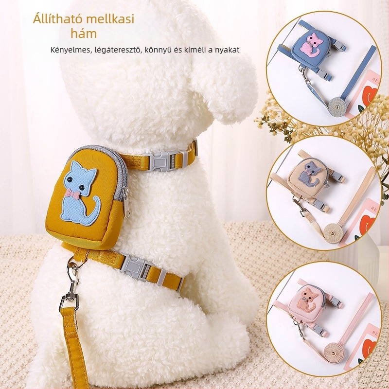 Kutyapóráz pénztárcával és I-alakú macska pórázzal, hátizsákkal, kisméretű ebeknek (Teddy, Bichon)
