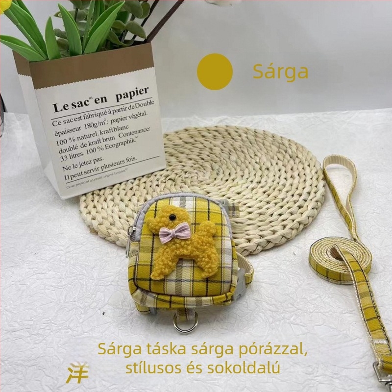 Kutyapóráz pénztárcával és I-alakú macska pórázzal, hátizsákkal, kisméretű ebeknek (Teddy, Bichon)