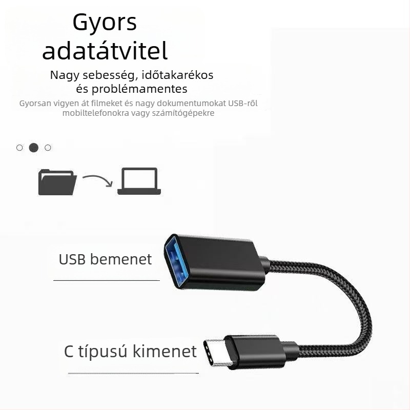 OTG nejlonból kötött adapterkábel USB-C-hez okostelefonokra és táblagépekre, fém kivitel, USB flash meghajtó és kártyaolvasó