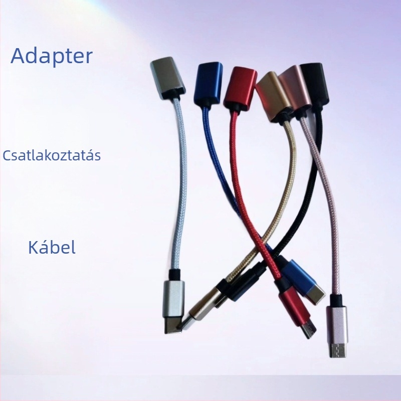 OTG nejlonból kötött adapterkábel USB-C-hez okostelefonokra és táblagépekre, fém kivitel, USB flash meghajtó és kártyaolvasó