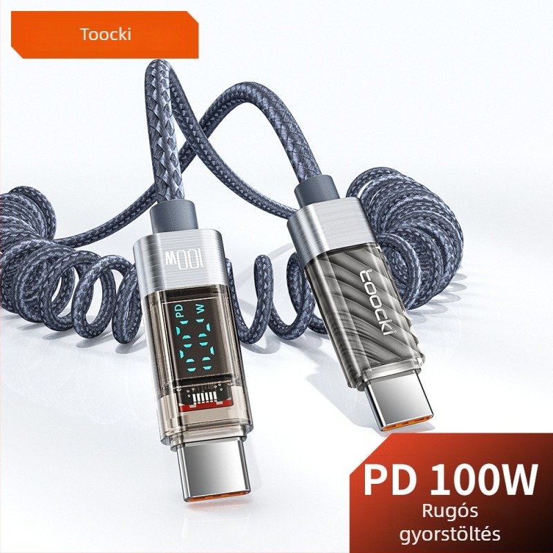 Toocki USB-C kábel kettős C-vel, alumíniumötvözetből, digitális kijelzővel, PD 100W, hossz 1,8 m