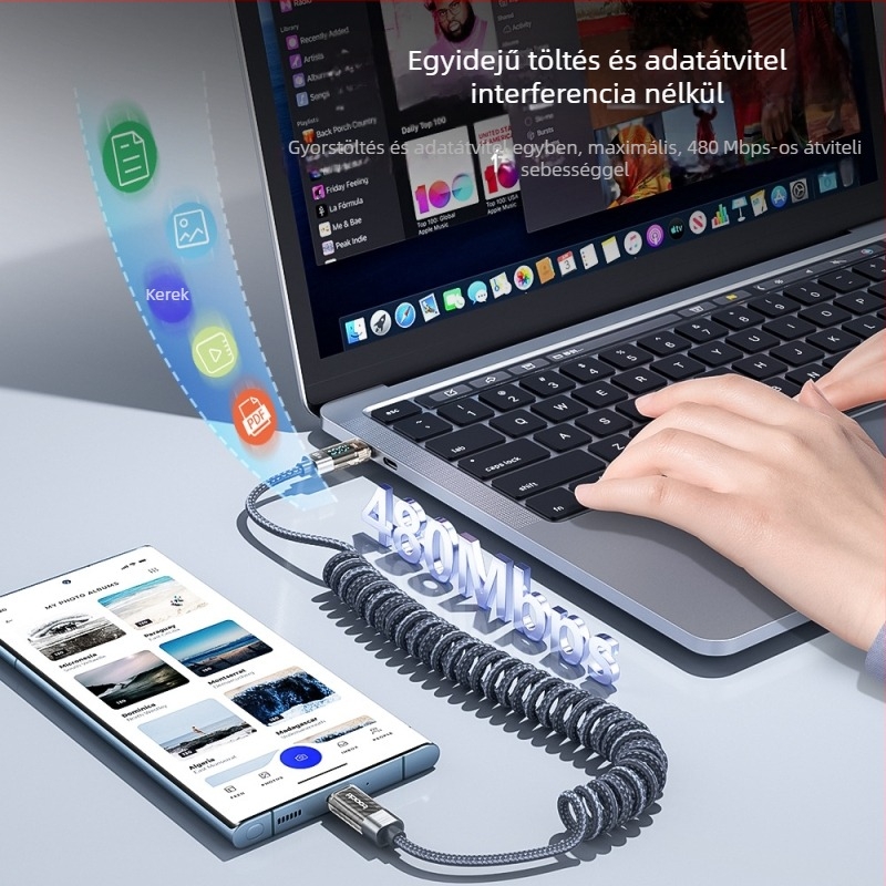 Toocki USB-C kábel kettős C-vel, alumíniumötvözetből, digitális kijelzővel, PD 100W, hossz 1,8 m