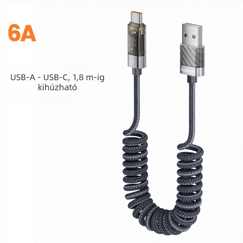 Toocki USB-C kábel kettős C-vel, alumíniumötvözetből, digitális kijelzővel, PD 100W, hossz 1,8 m