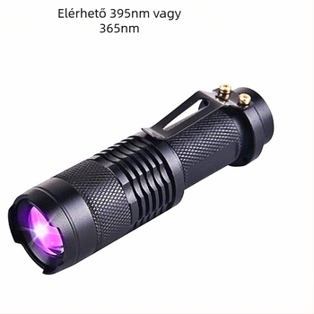 365 nm UV fényű bankjegy-ellenőrző UV zseblámpa, alumíniumötvözet test, LED 3W, 1×14500 újratölthető Li-ion elem, 360° forgás