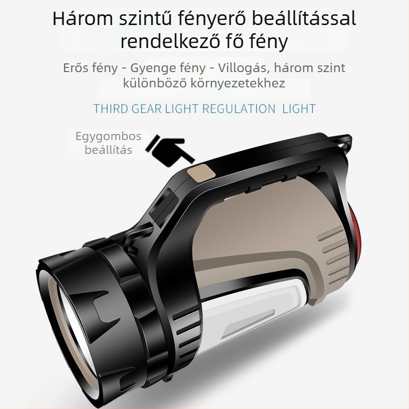 Hengyu 881 hordozható LED zseblámpa, ABS ház, 30W, 9600mAh, újratölthető, hatótávolság ≥500 m