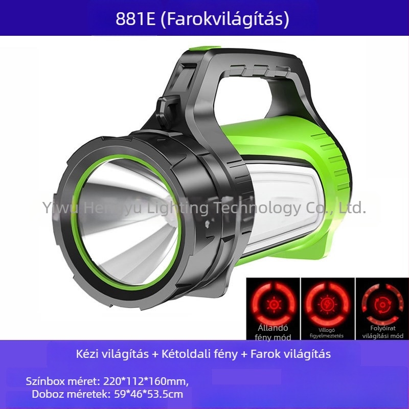 Hengyu 881 hordozható LED zseblámpa, ABS ház, 30W, 9600mAh, újratölthető, hatótávolság ≥500 m
