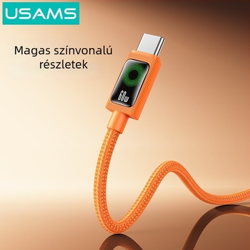 USB-C töltőkábel, fonott kivitel, 60W PD gyorstöltés, hossz 1–2 m