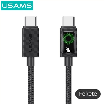 USB-C töltőkábel, fonott kivitel, 60W PD gyorstöltés, hossz 1–2 m
