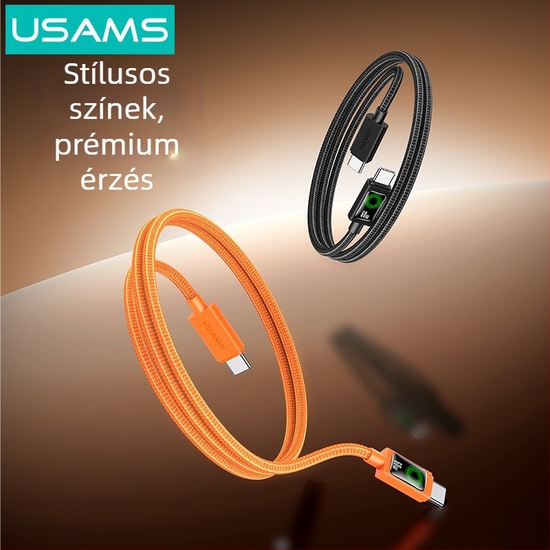 USB-C töltőkábel, fonott kivitel, 60W PD gyorstöltés, hossz 1–2 m
