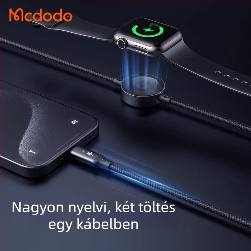 60W 2-in-1 mágneses vezeték nélküli töltőkábel Type-C csatlakozóval, órákhoz és mobil eszközökhöz