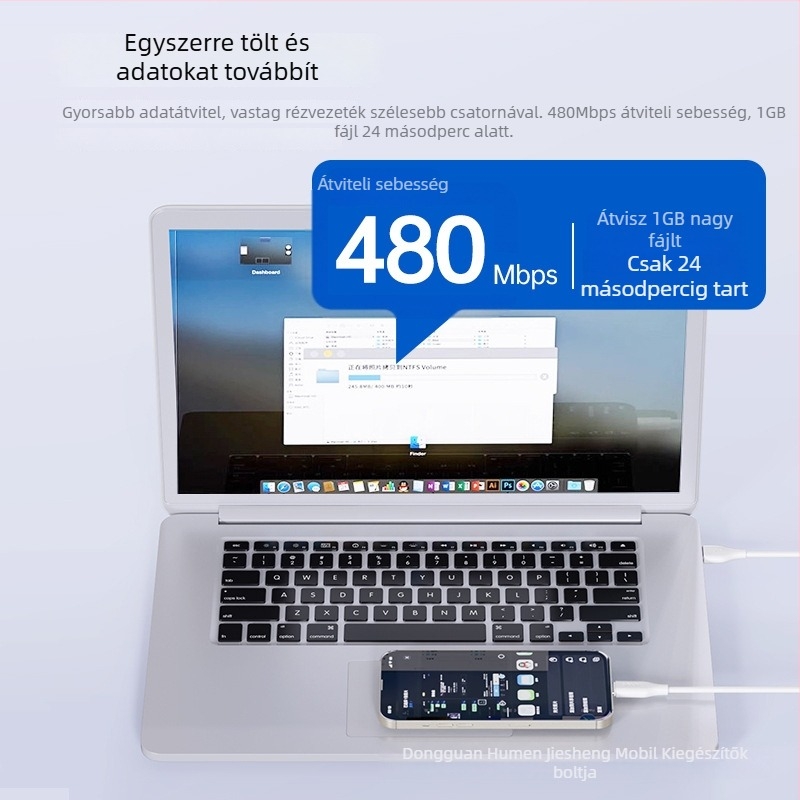 Szilikon gyors töltő adatkábel Lightning- és Type-C-gyorstöltéssel, automatikus kikapcsolás, kimenet 60–66W, FCP protokoll, TPE anyag