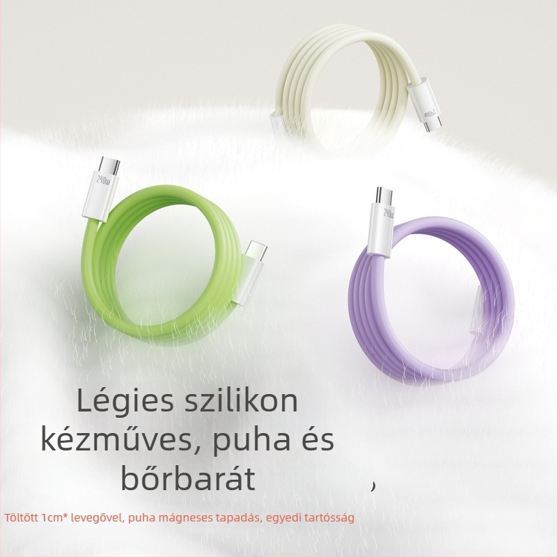 Szilikon mágneses adatkábel gyors töltéshez, 240W, Lightning és Type-C csatlakozók, egyetlen csatlakozó