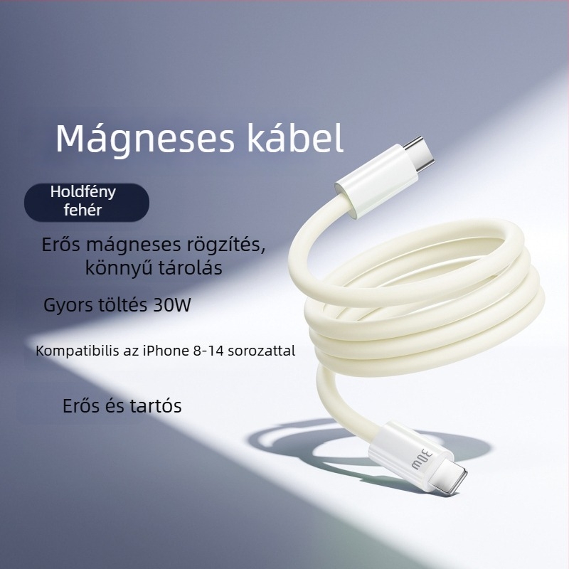 Szilikon mágneses adatkábel gyors töltéshez, 240W, Lightning és Type-C csatlakozók, egyetlen csatlakozó