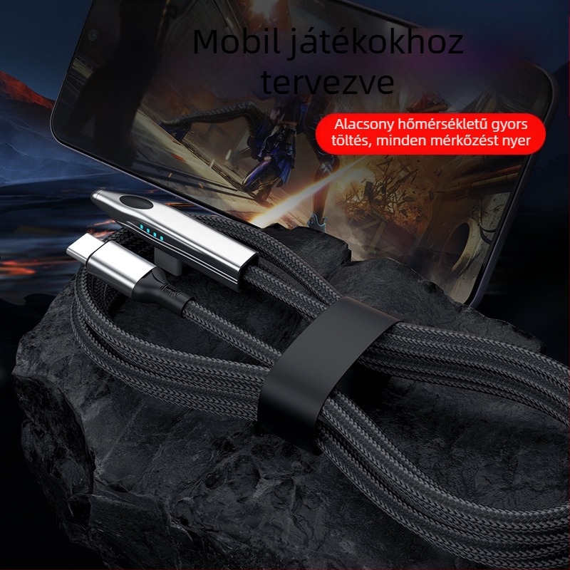 New Billion 240W USB-C gyorstöltő kábel, 90° hajlított, szőtt kivitel, egy végű csatlakozó, telefonhoz, táblagéphez és laptophoz