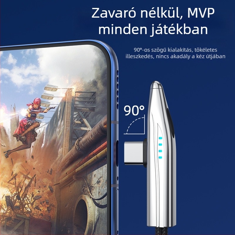 New Billion 240W USB-C gyorstöltő kábel, 90° hajlított, szőtt kivitel, egy végű csatlakozó, telefonhoz, táblagéphez és laptophoz