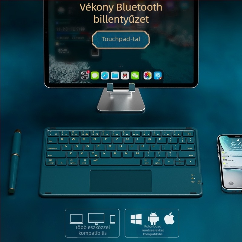 Bluetooth billentyűzet, 64 gomb, ABS anyag, vezeték nélküli, háttérvilágítás nélkül
