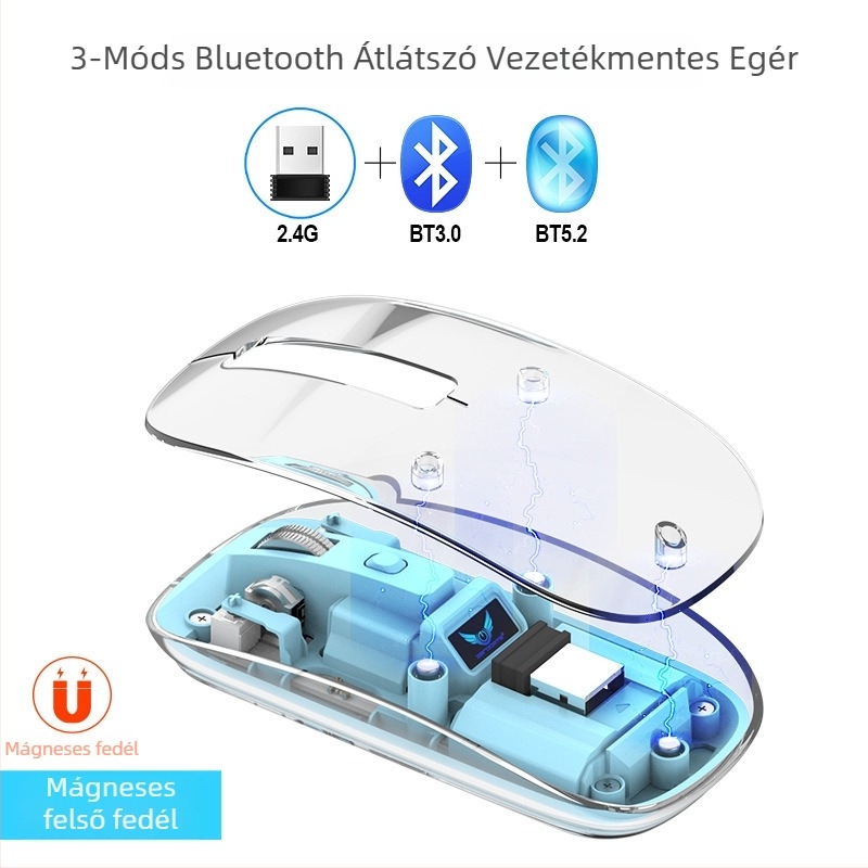 Vezeték nélküli egér T7 — 2400 DPI, 4 gomb, Bluetooth 2.4 GHz, 10 m hatótáv, újratölthető