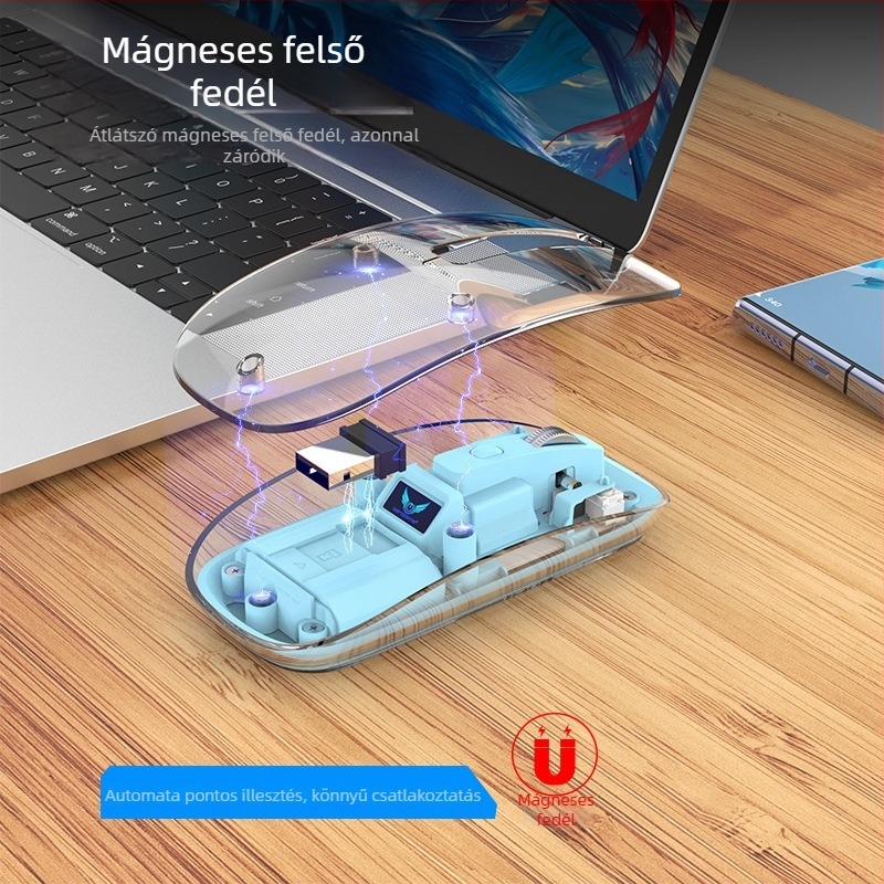 Vezeték nélküli egér T7 — 2400 DPI, 4 gomb, Bluetooth 2.4 GHz, 10 m hatótáv, újratölthető