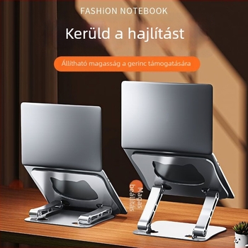 Alumínium ötvözetből készült felületi laptopállvány, összecsukható, magasságban állítható, kettős hűtés laptophoz és tablethez