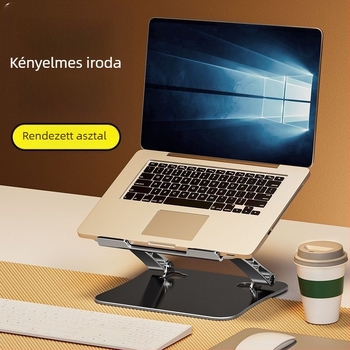 Alumínium ötvözetből készült felületi laptopállvány, összecsukható, magasságban állítható, kettős hűtés laptophoz és tablethez