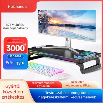 BT109 monitorállvány USB-C HUB-kal és vezeték nélküli töltéssel, kétszintű magasságállítás, ergonómikus asztali laptop-tartó