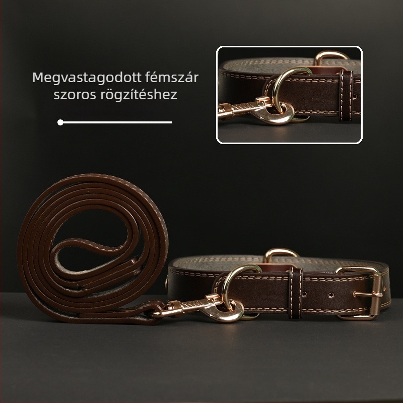 Kutyanyakörv – Tehénbőr, Többszintű dizájn, Bőrmedál (Márka: Unique, Anyag: Tehénbőr, Medál: Bőr)