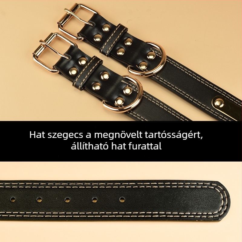 Kutyanyakörv – Tehénbőr, Többszintű dizájn, Bőrmedál (Márka: Unique, Anyag: Tehénbőr, Medál: Bőr)