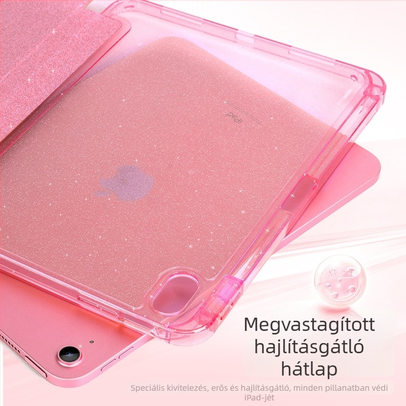 Átlátszó iPad Air 4/5/6, 10,9 hüvelykes tok tollrekesszel, csillogó dizájnnal és hajlítás elleni védelemmel