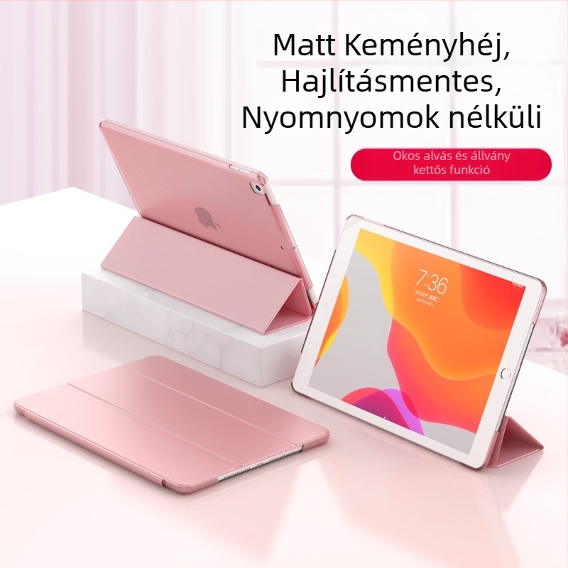 iPad 10.2/10.9 védőtok polikarbonátból, háromszor hajlított kemény burkolat, matt felület, alvás funkció támogatott, beépített állvány, ütésálló és hőelvezetés