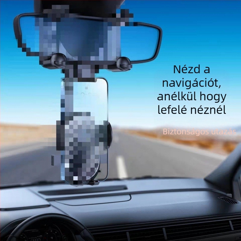 Autó tükörhöz telefon tartó – kihúzható, Snap-On rögzítés, univerzális kompatibilitás, antivibráció navigációhoz (Kihúzható, Snap-On, Univerzális kompatibilitás, Antivibráció)