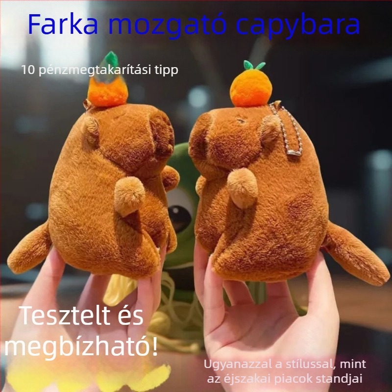 Kapibara plüss kulcstartó - rendkívül puha rövid plüss, PP pamut töltet, csomagolás: fehér doboz és hálós zacskó, OEM logó
