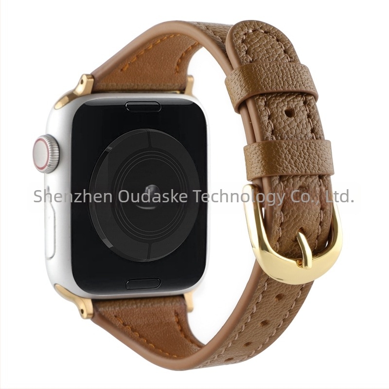 Apple Watch szíj természetes bőrből, lychee textúrával, karcsú dizájn, kompatibilis a Series 4–8 és SE modelljeivel