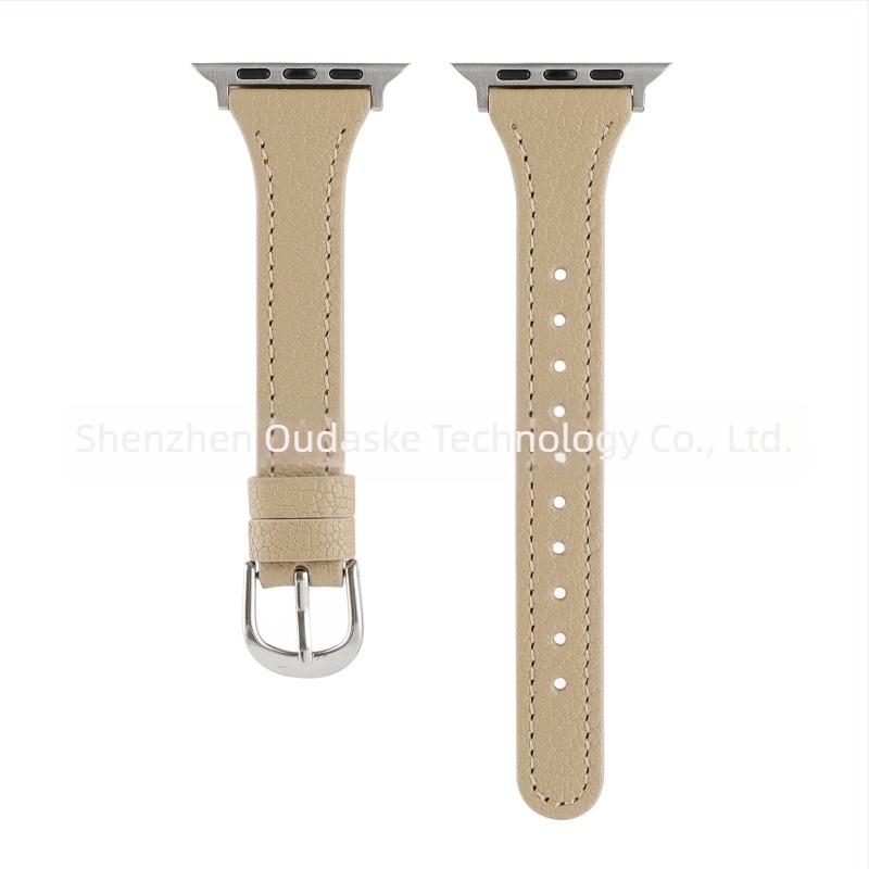 Apple Watch szíj természetes bőrből, lychee textúrával, karcsú dizájn, kompatibilis a Series 4–8 és SE modelljeivel