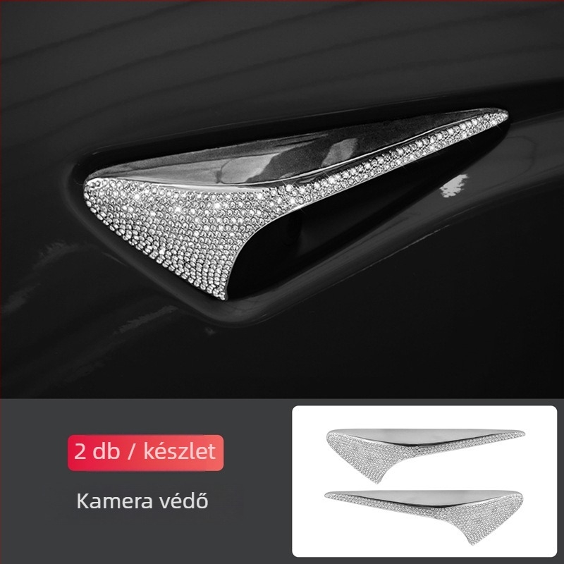 Yarisland Tesla belső gyémánt matrica középkonzol pohártartó és ablakpanelhez – cink ötvözet + strasszkövek, testreszabható, kompatibil Model 3, Model X és Model S