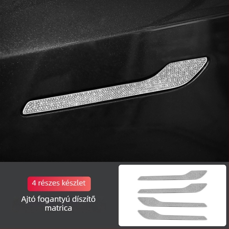 Yarisland Tesla belső gyémánt matrica középkonzol pohártartó és ablakpanelhez – cink ötvözet + strasszkövek, testreszabható, kompatibil Model 3, Model X és Model S