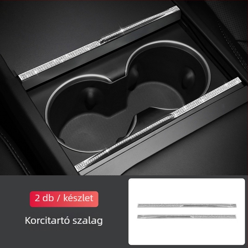Yarisland Tesla belső gyémánt matrica középkonzol pohártartó és ablakpanelhez – cink ötvözet + strasszkövek, testreszabható, kompatibil Model 3, Model X és Model S