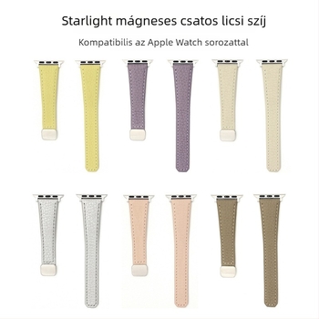 Lychee textúrájú bőr szíj Apple Watch SE-höz, Starlight szín, mágneses csat, 20 mm