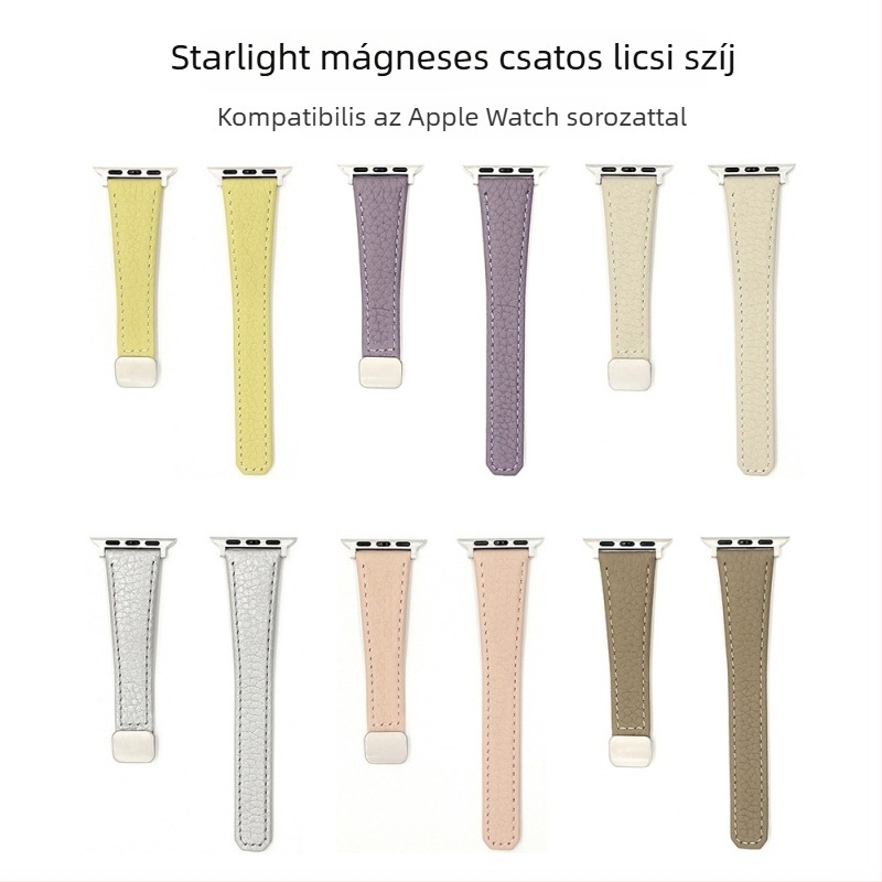 Lychee textúrájú bőr szíj Apple Watch SE-höz, Starlight szín, mágneses csat, 20 mm