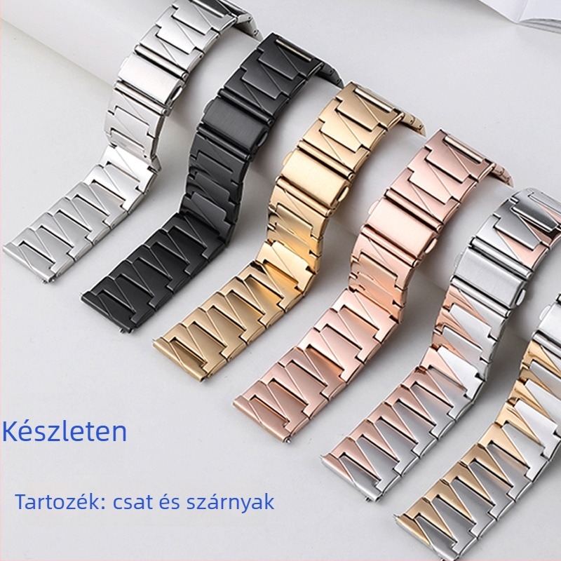 Rozsdamentes acél óraszíj összecsukható csattal, kompatibilis Apple Watch 8/SE és Huawei GT3/2, 20/22 mm szélesség