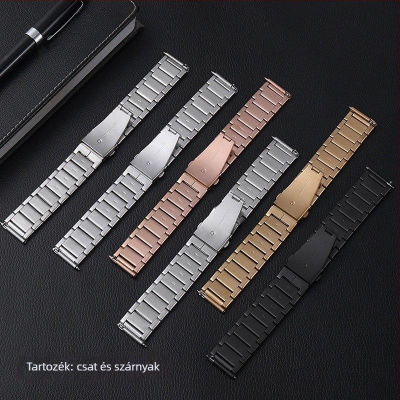 Rozsdamentes acél óraszíj összecsukható csattal, kompatibilis Apple Watch 8/SE és Huawei GT3/2, 20/22 mm szélesség
